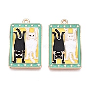 Tarot Card Theme Alloy Enamel Pendants, Lead Free & Cadmium Free, Golden, Cat Pattern, Rectangle, 30x18x1mm, Hole: 1.6mm(ENAM-T020-51C-02)