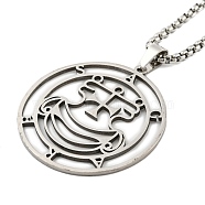 Non-Tarnish 201 Stainless Steel Pendant Necklaces, Flat Round with Key of Solomon Seal Kabbalah, Stainless Steel Color, 24.21 inch(61.5cm)(NJEW-H030-01P)