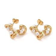 Twist 304 Stainless Steel Stud Earrings, Plastic Imitation Pearl Earrings for Women, Golden, 21x9mm(EJEW-U003-31G)