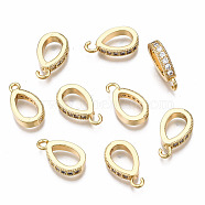 Brass Micro Pave Clear Cubic Zirconia Pendants, Nickel Free, TearDrop Ring, Real 18K Gold Plated, 15x9x3mm, Hole: 1.2~2mm(KK-Q277-062-NF)