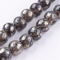 Natural Pyrite Beads Strands, Round, 8mm, Hole: 1mm, about 25pcs/strand, 8 inch