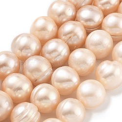 Natural Cultured Freshwater Pearl Beads Strands, Potato, Light Salmon, 11~12mm, Hole: 0.6mm, about 17~18pcs/strand, 7.09~7.48 inch(18~19cm)(PEAR-C003-21D)