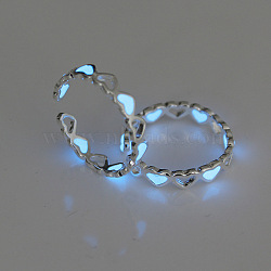 Luminous Heart Alloy Cuff Ring, Glow in the Dark Jewelry for Women, Cornflower Blue, US Size 7 3/4(17.9mm)(LUMI-PW0001-109P-02)