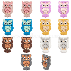 14Pcs 7 Colors Owl Food Grade Eco-Friendly Silicone Beads, Chewing Beads For Teethers, DIY Nursing Necklaces Making, Mixed Color, 30x20x9mm, Hole: 2.2mm, 2pcs/color(SIL-CA0003-09)