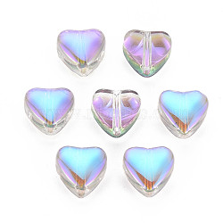 Electroplate Transparent Glass Beads, Half Plated, Heart, Plum, 8x8x5mm, Hole: 1mm(GLAA-T022-17B-B01)