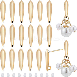 40Pcs Brass Stud Earring Findings, with Vertical Loops and 40Pcs Plastic Ear Nuts, Teardrop, Real 18K Gold Plated, 15x3.5x3mm, Hole: 1.4mm, Pin: 0.7mm(KK-BC0009-04)