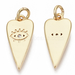 Brass Micro Pave Cubic Zirconia Pendants, Heart with Eye, Real 18K Gold Plated, Clear, 17x8x1.5mm, Jump Ring: 5x1mm, 3mm inner diameter(KK-N227-08)