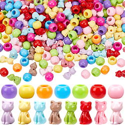 140G 2 Styles Opaque Acrylic Beads, Rondelle & Cat, Mixed Color, 10~14.5x7.5~8.5x7.5~9.5mm, Hole: 2.5~4.8mm(SACR-SC0001-61)