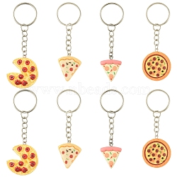 16Pcs 4 Style Resin Keychain, with Iron Rings, Pizza, Mixed Color, 80~88mm(KEYC-YW00236)