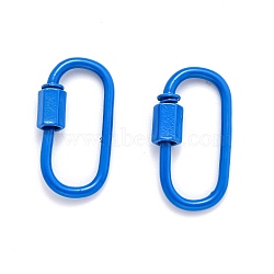 Spray Painted Brass Screw Carabiner Lock Clasps, for Necklaces Making, Oval, Blue, 26x13x2mm(KK-B032-05)