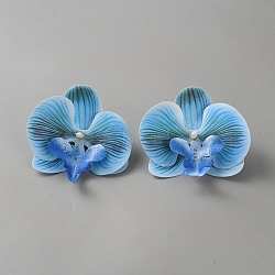 PU Leather Flower Shoe Buckle Clips, Shoe Decoration, Blue, 95~100x95~100x27mm(DIY-WH0816-033E)