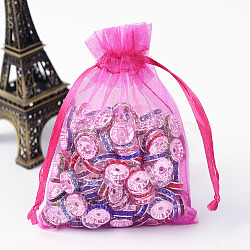 Organza Bags, with Ribbons, Medium Violet Red, 12x9cm(X-OP-R016-9x12cm-07)