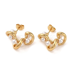 Twist 304 Stainless Steel Stud Earrings, Plastic Imitation Pearl Earrings for Women, Golden, 21x9mm(EJEW-U003-31G)