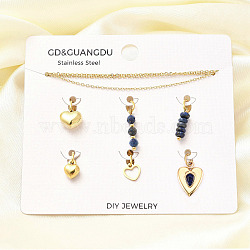 Natural Lapis Lazuli Round Heart Pendant & Necklaces & Bracelets Sets, 304 Stainless Steel Jewelry Sets for Women, Real 14K Gold Plated, 18.11 inch(460mm)(SJEW-Q002-06G)