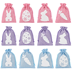 BENECREAT 24Pcs 12 Styles Easter Cloth Storage Pouches, Rectangle Drawstring Bags, for Candy Gift Bags, Mixed Color, 18x13x0.1~0.2cm, 2pcs/style(ABAG-BC0001-62)