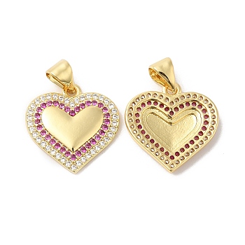 Brass Micro Pave Cubic Zirconia Pendants, Heart, Real 16K Gold Plated, 16.5x16x2mm, Hole: 4.5x3mm