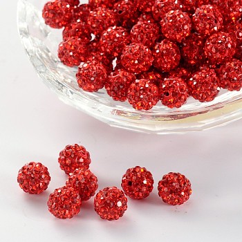 Pave Disco Ball Beads, Polymer Clay Rhinestone Beads, Grade A, Round, Light Siam, PP12(1.8~1.9mm), 8mm, Hole: 1mm