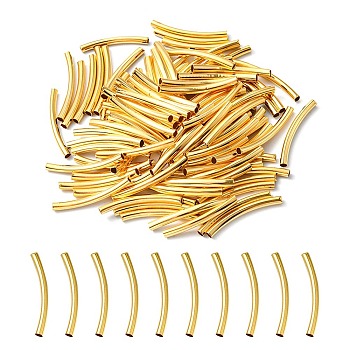 100Pcs Brass Tube Beads, Curved Tube, Golden, 30x3mm, Hole: 2.5mm