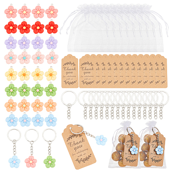 AHADERMAKER DIY Flower Keychain Making Kit, Including Resin Pendants, Iron Split Key Rings, Organza Gift Bags, Paper Price Tags, Mixed Color, 128Pcs/set