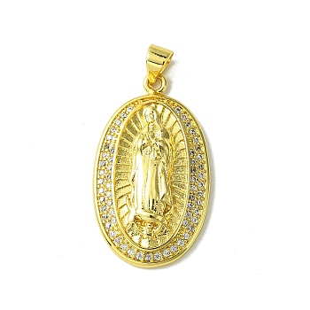 Real 18K Gold Plated Brass Micro Pave Cubic Zirconia Pendants, Oval with Virgin, Colorful, 30.5x18x4mm, Hole: 3.5x4.5mm