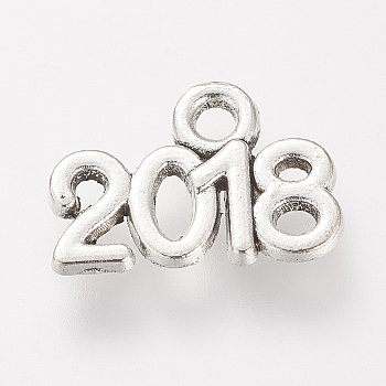 Tibetan Style Alloy Charms, Birth Year 2018, Lead Free & Cadmium Free, Antique Silver, 9x13.5x1mm, Hole: 2mm, about 940pcs/500g