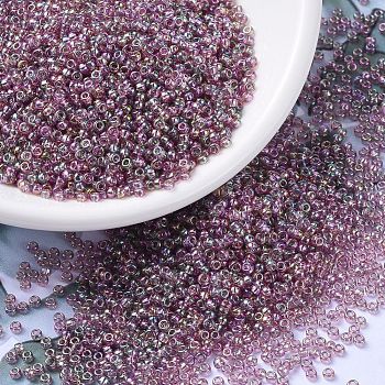 MIYUKI Round Rocailles Beads, Japanese Seed Beads, 11/0, (RR256D) Transparent Dark Smoky Amethyst AB, 2x1.3mm, Hole: 0.8mm, about 50000pcs/pound