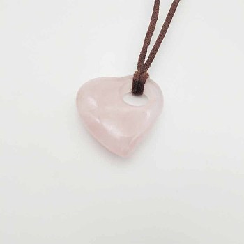 Heart Natural Rose Quartz Pendant Necklaces for Women, 14.37 inch(36.5cm)