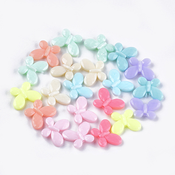 Opaque Acrylic Beads, Faceted, Butterfly, Mixed Color, 13x17x4mm, Hole: 1.8mm