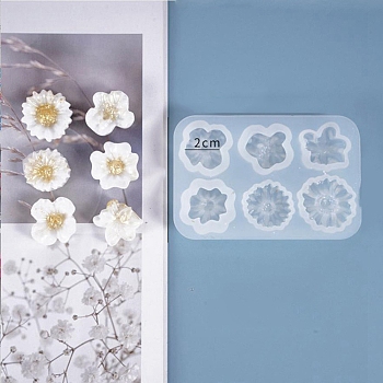 DIY Flower Silicone Molds, for UV Resin & Epoxy Resin Jewelry Making, White, 84x56x11mm, Inner Size: 14~22.5x14~22.5mm