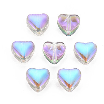 Electroplate Transparent Glass Beads, Half Plated, Heart, Plum, 8x8x5mm, Hole: 1mm