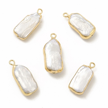 Baroque Natural Keshi Pearl Pendants, Rectangle Charms, with Brass Loops, Light Gold, 21~25x9~11x5~8mm, Hole: 1.8mm