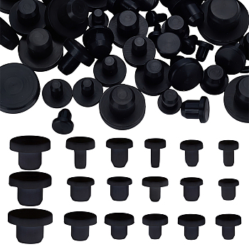 72Pcs 18 Styles Silicone End Caps, Flexible Bolt Covers, Black, 9~18.5x6.5~20.5mm, Pin: 3~13mm