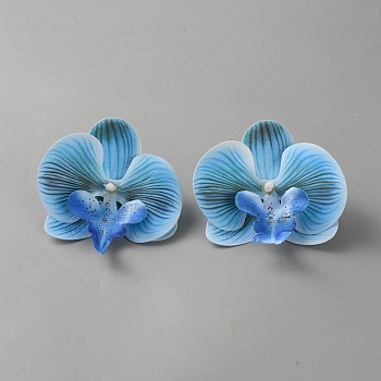 PU Leather Flower Shoe Buckle Clips, Shoe Decoration, Blue, 95~100x95~100x27mm