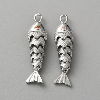 Brass Pendants, Fish, Platinum, 39.5x10x7.5mm, Hole: 2.5x4mm