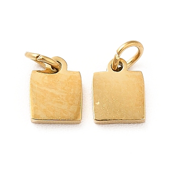 Ion Plating(IP) 304 Stainless Steel Charms, with Jump Ring, Square, Real 14K Gold Plated, 5x4x0.8mm, Hole: 2mm