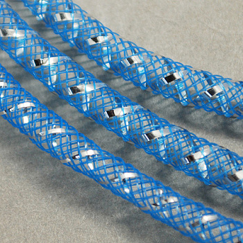 Mesh Tubing, Plastic Net Thread Cord, with Silver Vein, Dodger Blue, 4mm, 50 yards/Bundle