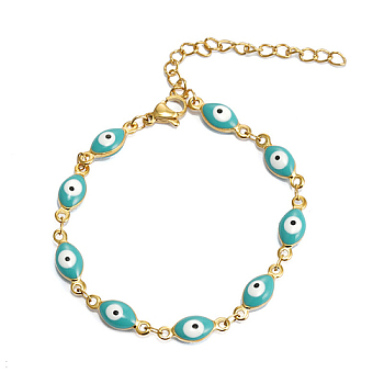 Evil Eye Stainless Steel Enamel Link Chain Bracelet, Turquoise, no size