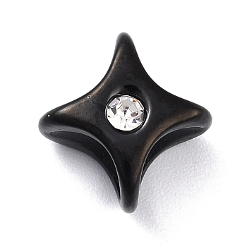 304 Stainless Steel Slide Charms, with Crystal Rhinestone, 4 Pointed Star, Electrophoresis Black, 10.5x10.5x8.5mm, Hole: 5.5mm