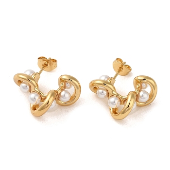 Twist 304 Stainless Steel Stud Earrings, Plastic Imitation Pearl Earrings for Women, Golden, 21x9mm