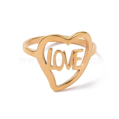 Ion Plating(IP) 201 Stainless Steel Heart with Word Love Finger Ring(RJEW-J051-38G)-2