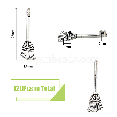 120Pcs Tibetan Style Zinc Alloy Broom Pendants(TIBEP-DC0001-22)-2