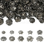 200Pcs 10 Styles Zinc Alloy Bead Caps, Flower, Gunmetal, 6~11.5x6~11.5x2.5~5mm, Hole: 1~1.8mm, 20pcs/style(FIND-CJ0004-70)