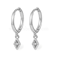 Clear Cubic Zirconia Rhombus Dangle Hoop Earrings, 925 Sterling Silver Earrings, Silver, 18mm(FZ2650-2)