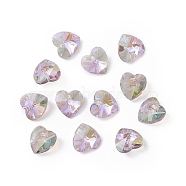 Transparent Faceted Glass Charms, Heart, Flamingo, 14x14x7.5mm, Hole: 1.6mm(RGLA-L026-B16)