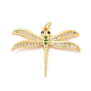 Brass Micro Pave Cubic Zirconia Pendants, with Jump Ring, Dragonfly Charm, Golden, Clear, 24x30.5x3mm, Hole: 3mm(KK-H441-17G)