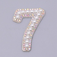 Imitation Pearls Patches, Iron/Sew on Appliques, with Glitter Rhinestone, Costume Accessories, for Clothes, Bag Pants, Number, Num.7, 41.5x30.5x4.5mm(DIY-WH0190-89C)