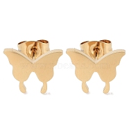 Vacuum Plating 304 Stainless Steel Stud Earrings for Women, Butterfly, Golden, 9x11.5mm(EJEW-A048-48D-G)