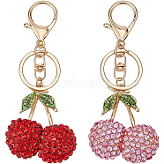 2Pcs 2 Colors Zinc Alloy Rhinestone Keychain, with Iron Key Rings, Cherry, Mixed Color, 11.9cm, 1pc/color(KEYC-BC0001-13)
