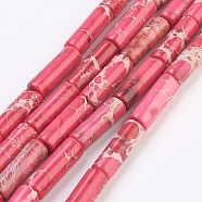 Natural Imperial Jasper Beads Strands, Dyed, Column, Cerise, 13~14x4~4.5mm, Hole: 1mm, about 31pcs/strand, 15.7 inch.(G-K273-04B)