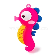 PVC Plastic Pendants, Sea Horse, Deep Pink, 60x35x26mm, Hole: 3mm(KY-S172-04A)